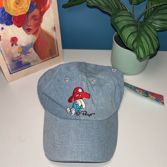Accessories - WOMENS BLUE DEMIN CAP WITH SMURFS EMBROIDERY